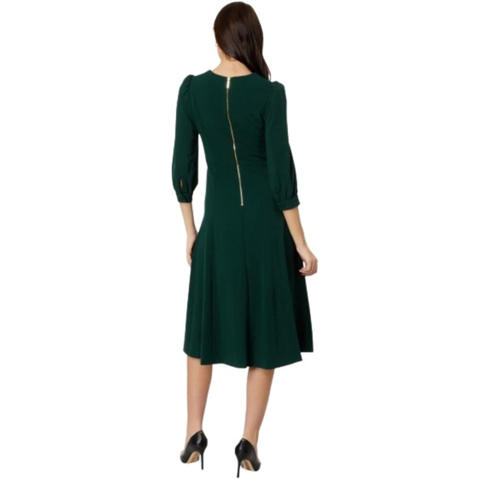 CALVIN KLEIN Scuba Crepe Midi Dress Size 4 Malachite Green 3/4 Puff Sleeve NWT - Picture 3 of 12